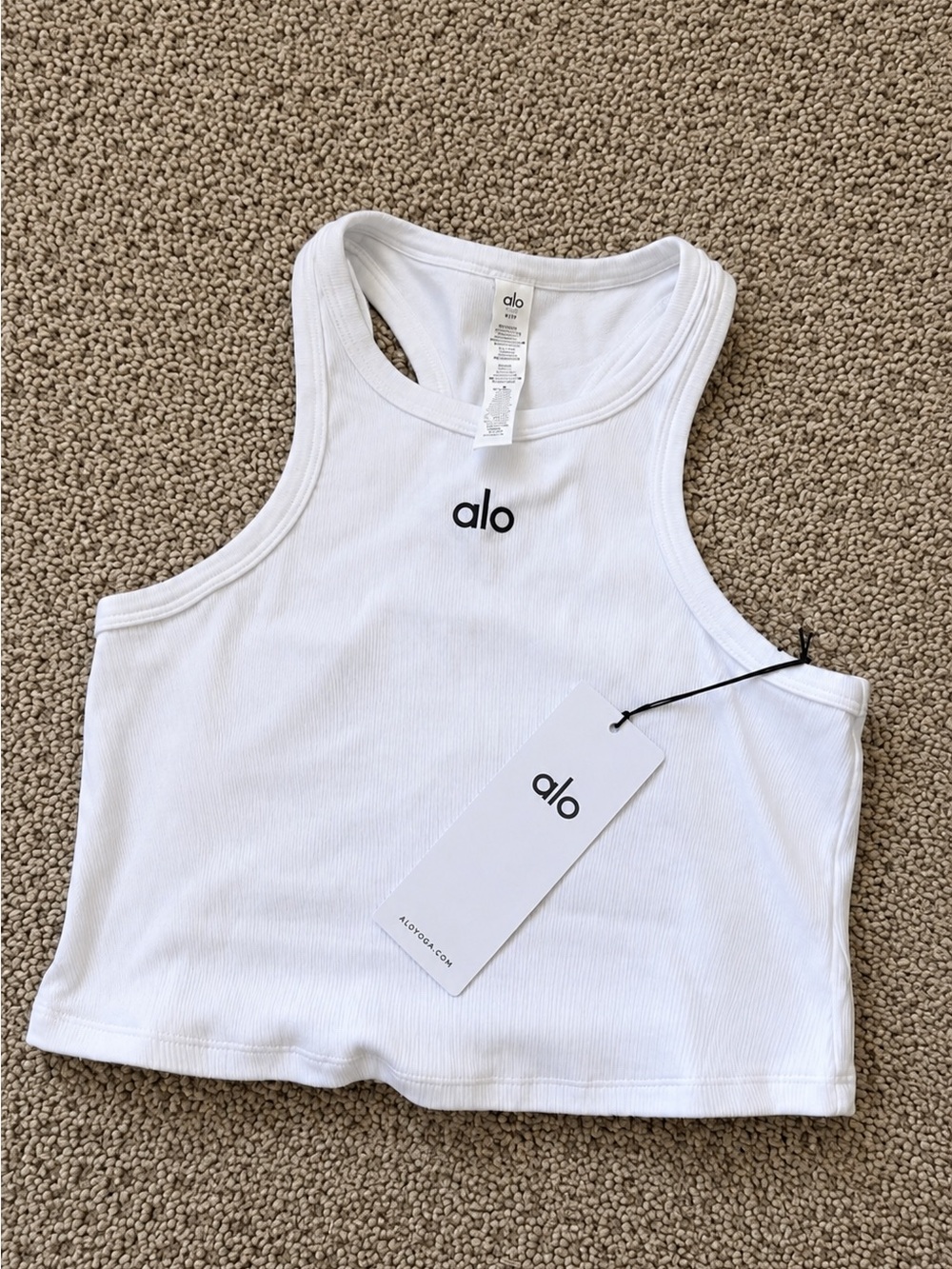 ALO Yoga White Ribbed Racerback Crop Tank